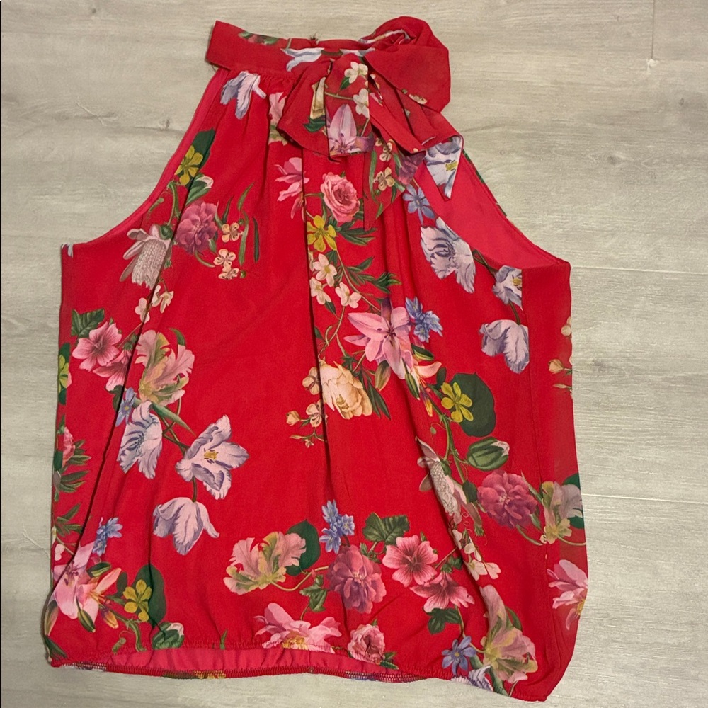 New York & Company Red Floral Blouse